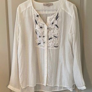 Loft Striped Floral Bib Button Down